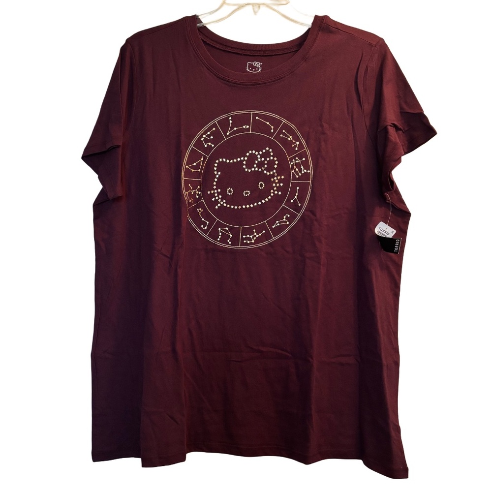 Women’s Torrid Sanrio Hello Kitty Zodiac Chart Tee in Maroon Sz 2 NWT